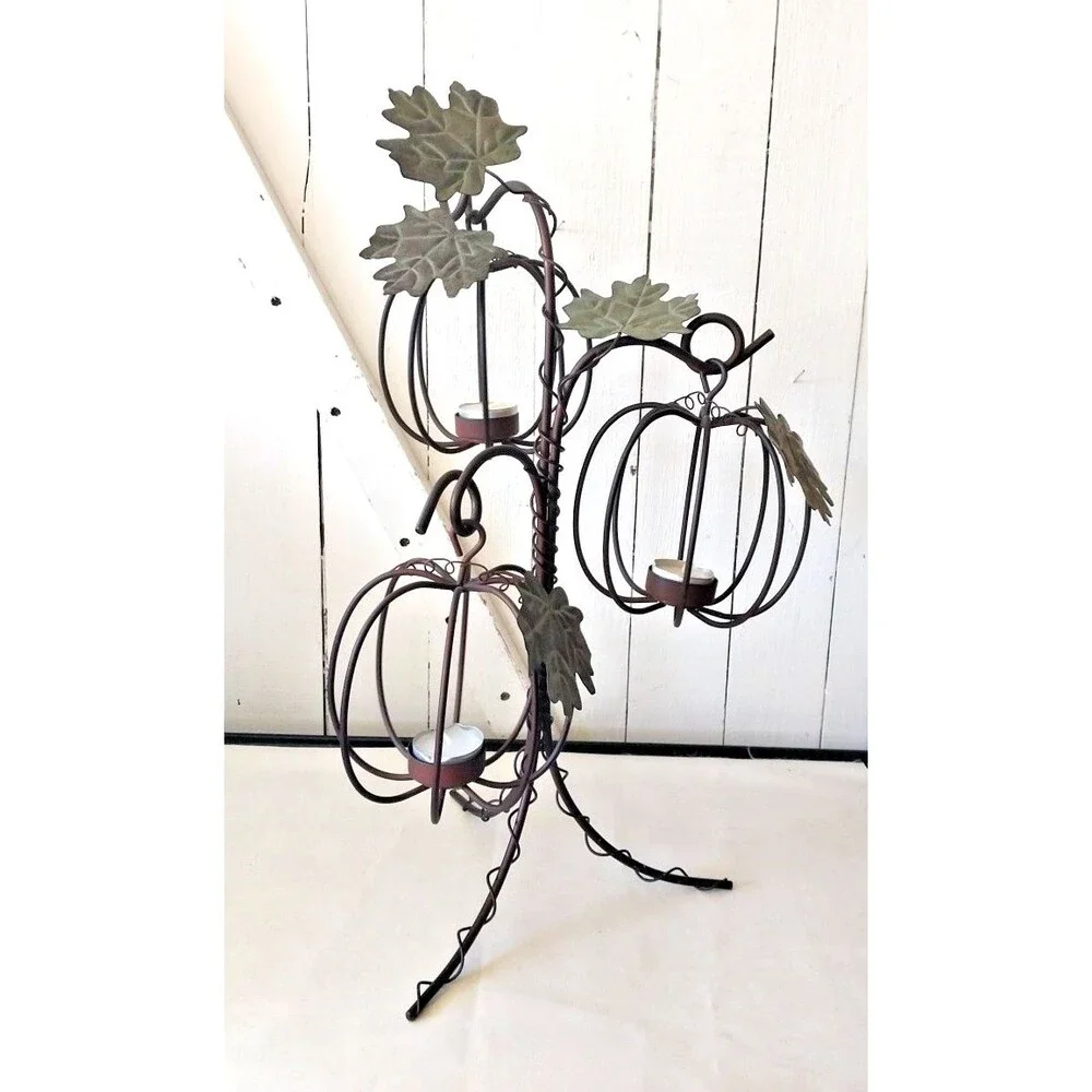 Metal Pumpkin Fall Harvest 3 Votive Tealight Candle 18